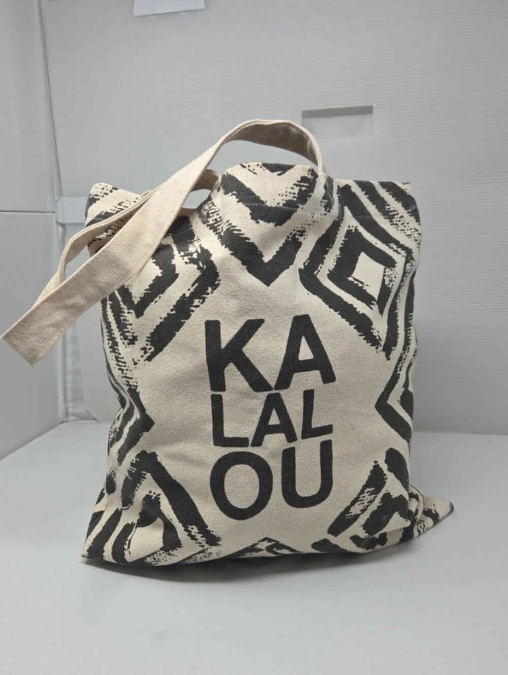 KALALOU Black & Cream Cotton Canvas Tote Bag 15"×15"